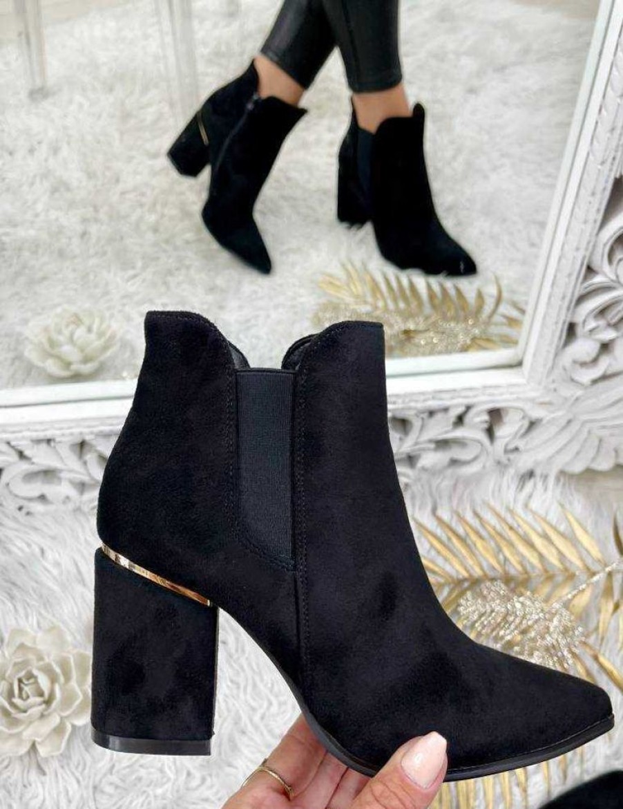 Chaussures My Look Féminin | Mes Bottines Style Daim Noires A Talons