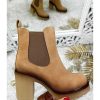 Chaussures My Look Féminin | Bottines Style Daim Caramel Talons Crantes