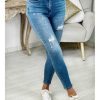 Pantalons My Look Féminin | Jeans Slim Bleu Et Destroy