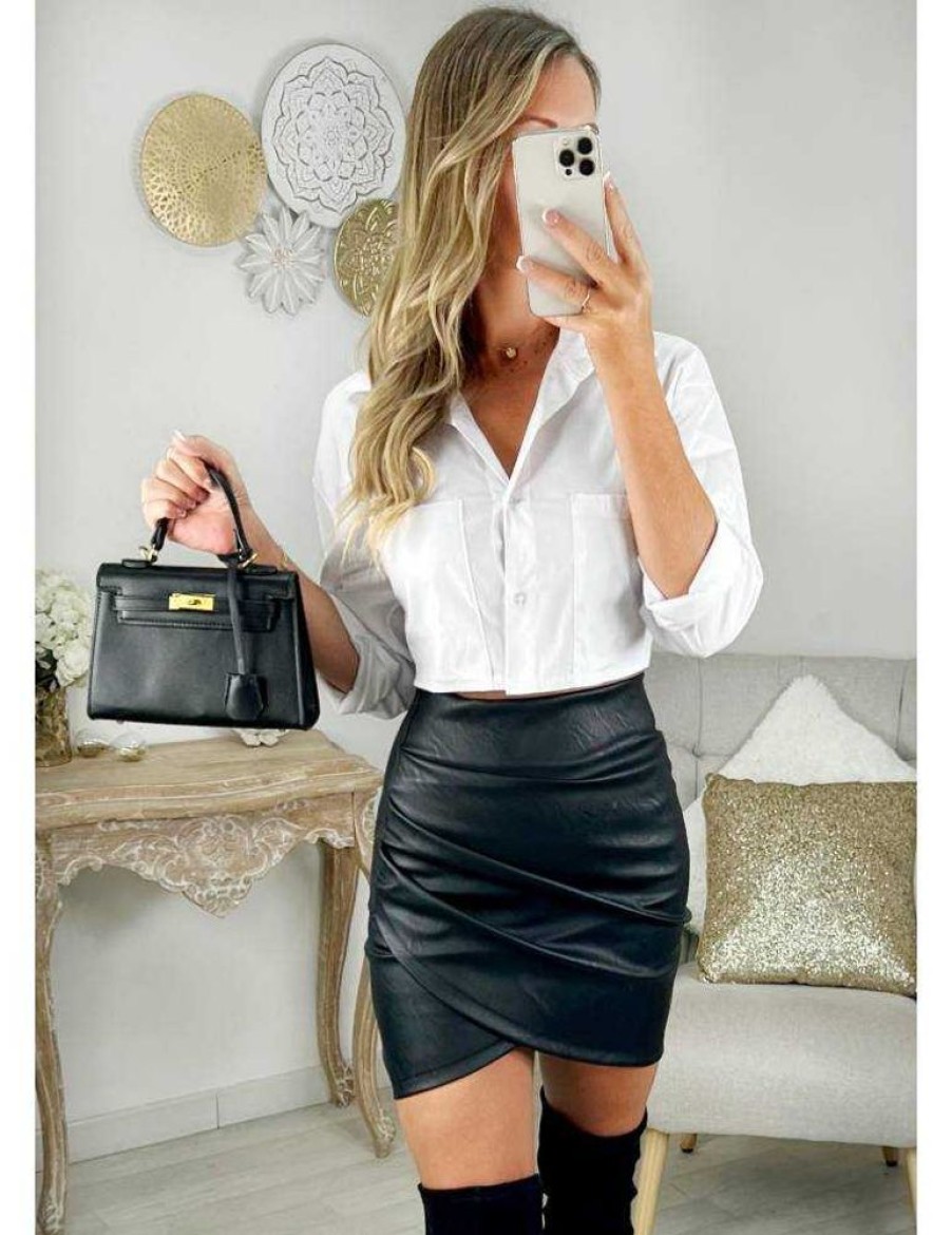 Jupes Shorts My Look Féminin | Jupe Noire Style Cuir Drapee