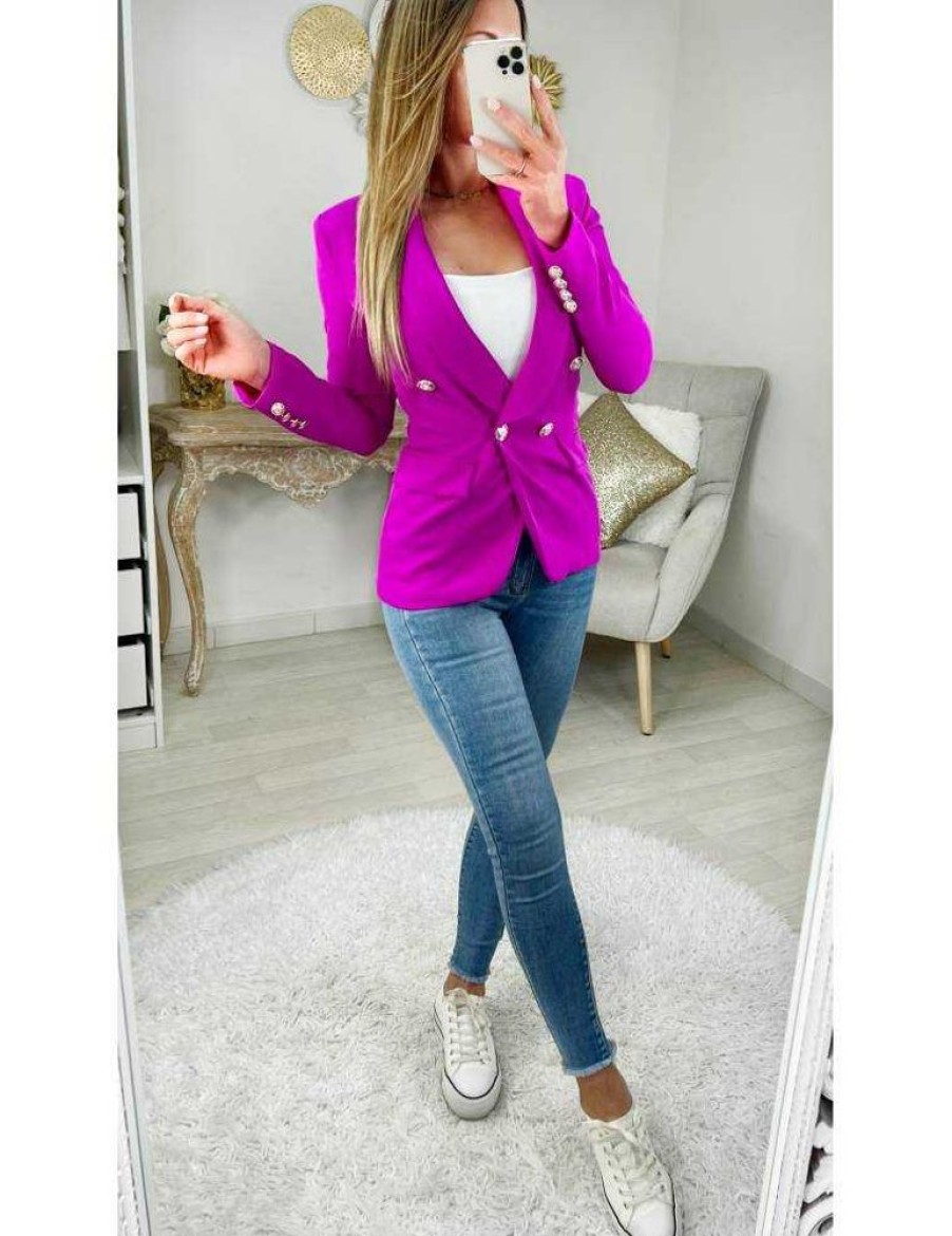 Vestes Gilets My Look Féminin | Mon Joli Blazer Fuchsia