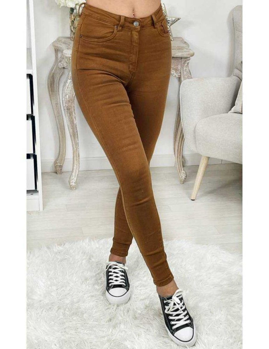 Pantalons My Look Féminin | Mon Jeans Camel Taille Haute Des T34