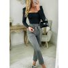 Pantalons My Look Féminin | Pantalon Gris Classique Ceinture A Nouer