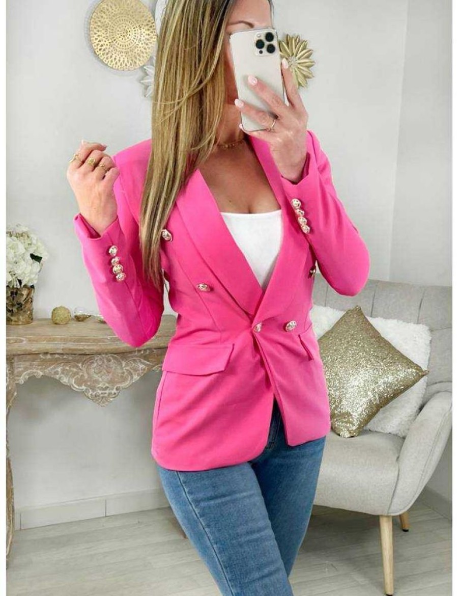 Vestes Gilets My Look Féminin | Mon Joli Blazer Rose Flashy