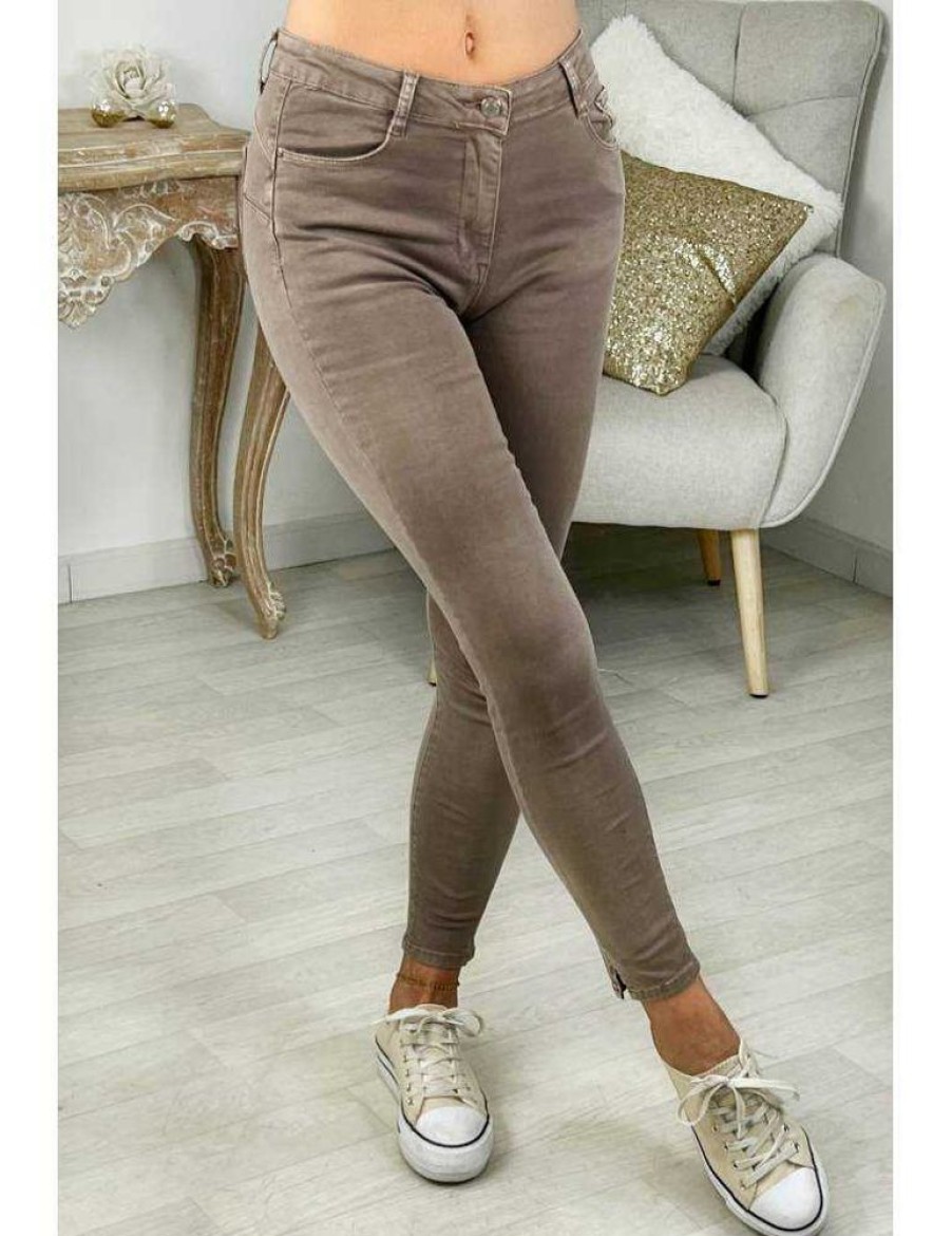 Pantalons My Look Féminin | Jeans Taupe Slim & Push-Up