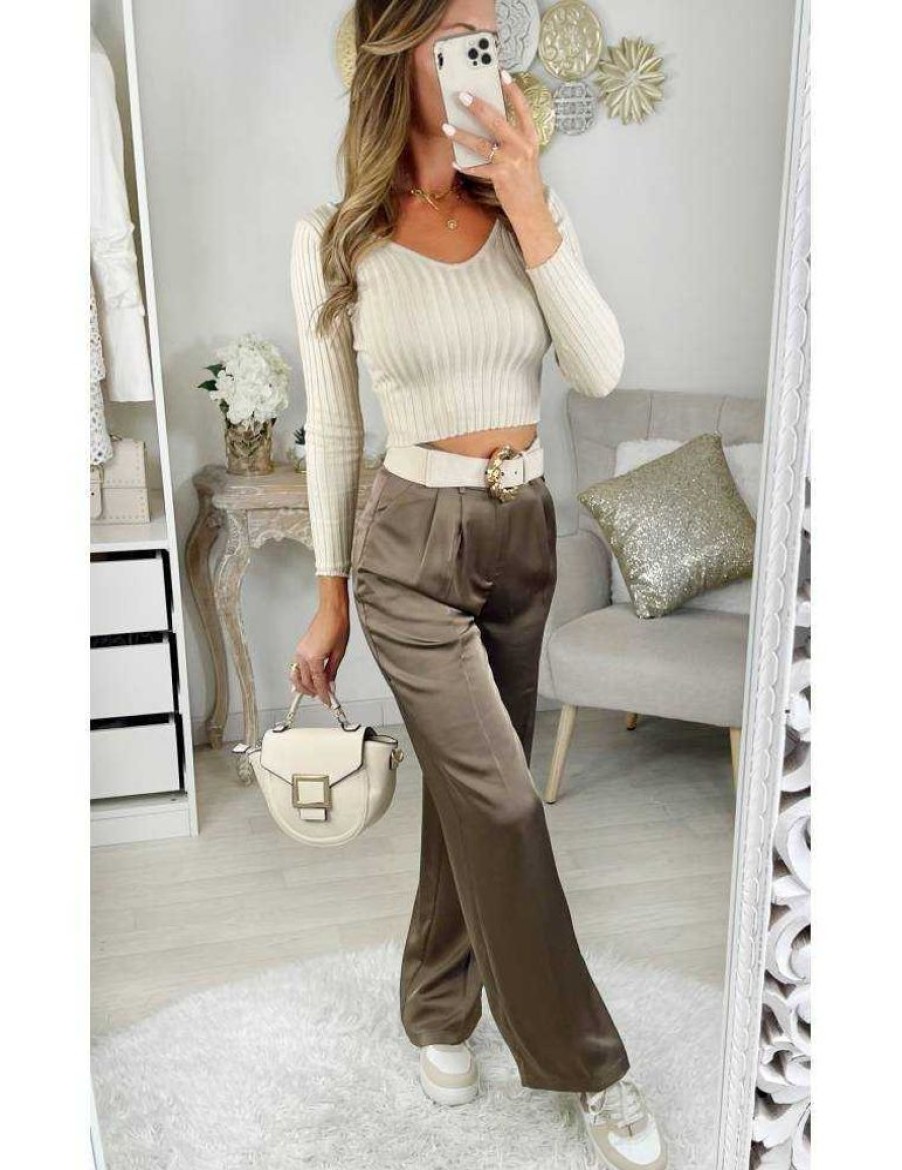 Pantalons My Look Féminin | Mon Pantalon Satine Taupe