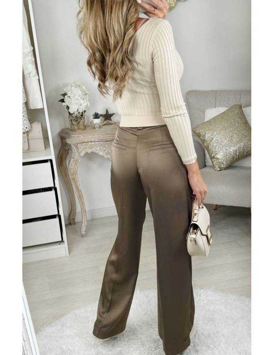 Pantalons My Look Féminin | Mon Pantalon Satine Taupe