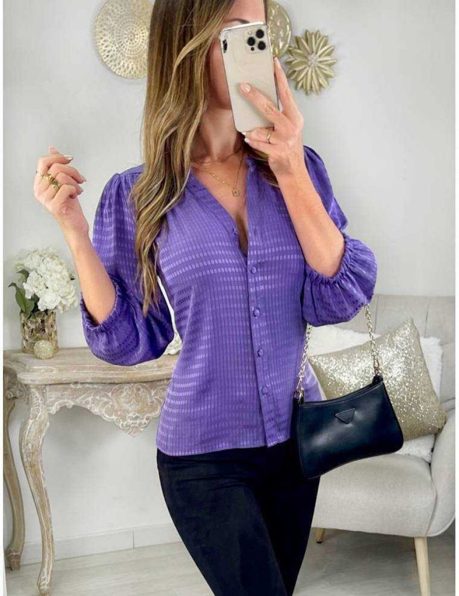 Tops Chemisiers My Look Féminin | Mon Chemisier Boutonne Et Texture Purple