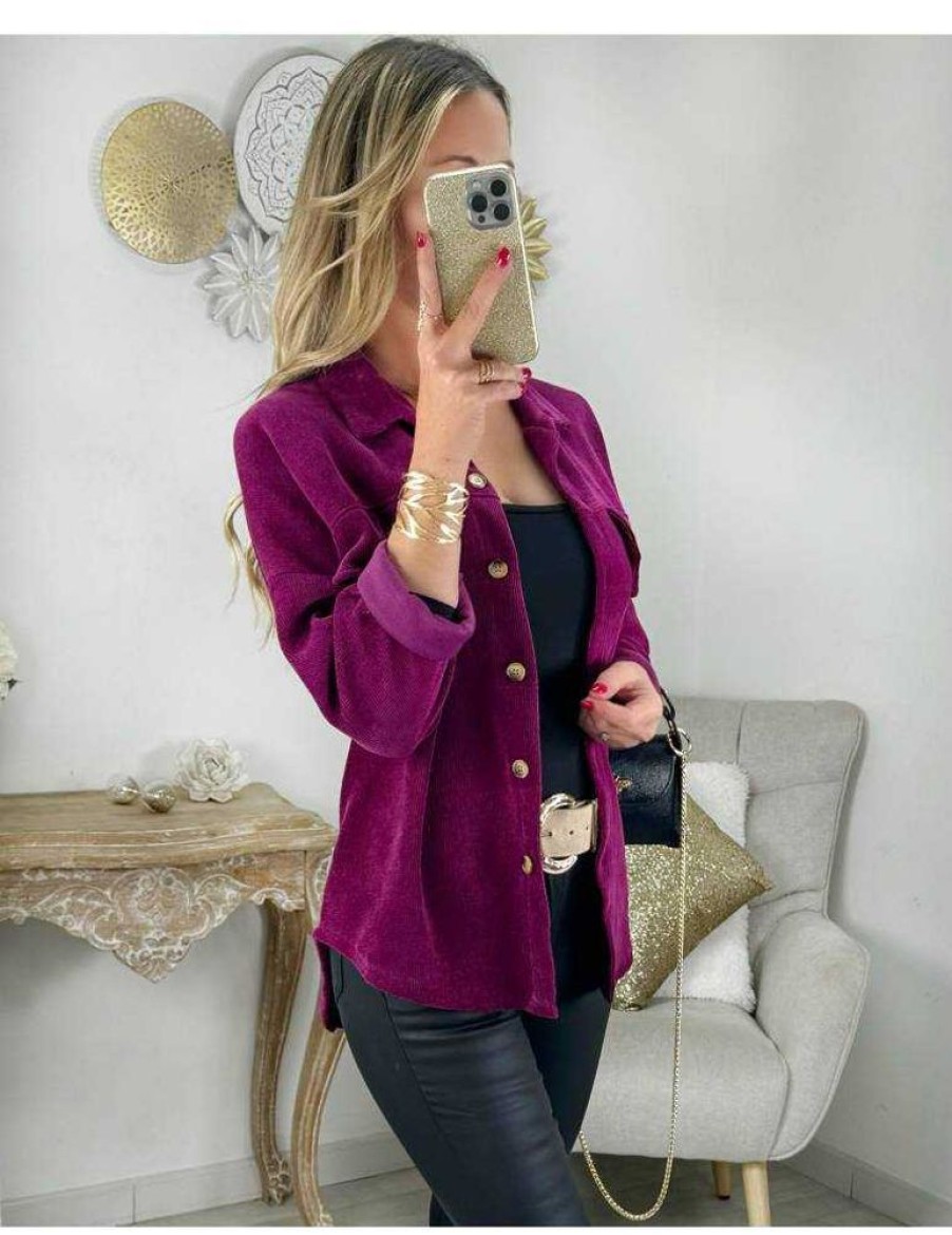 Vestes Gilets My Look Féminin | Surchemise Style Velours Prune