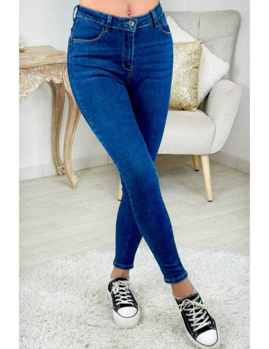 Pantalons My Look Féminin | Jeans Slim Bleu Brut Push-Up