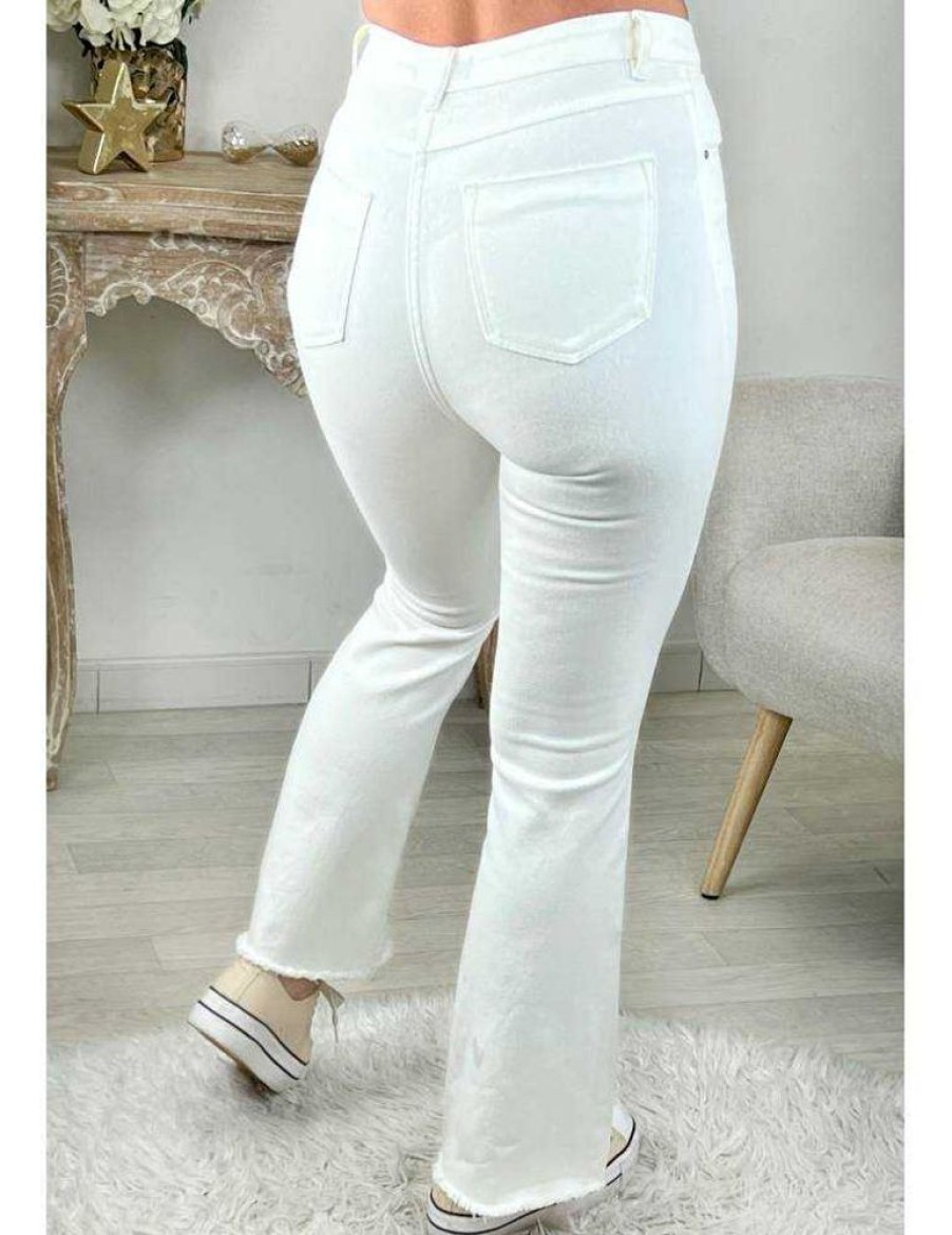 Pantalons My Look Féminin | Mon Jeans Taille Haute Blanc