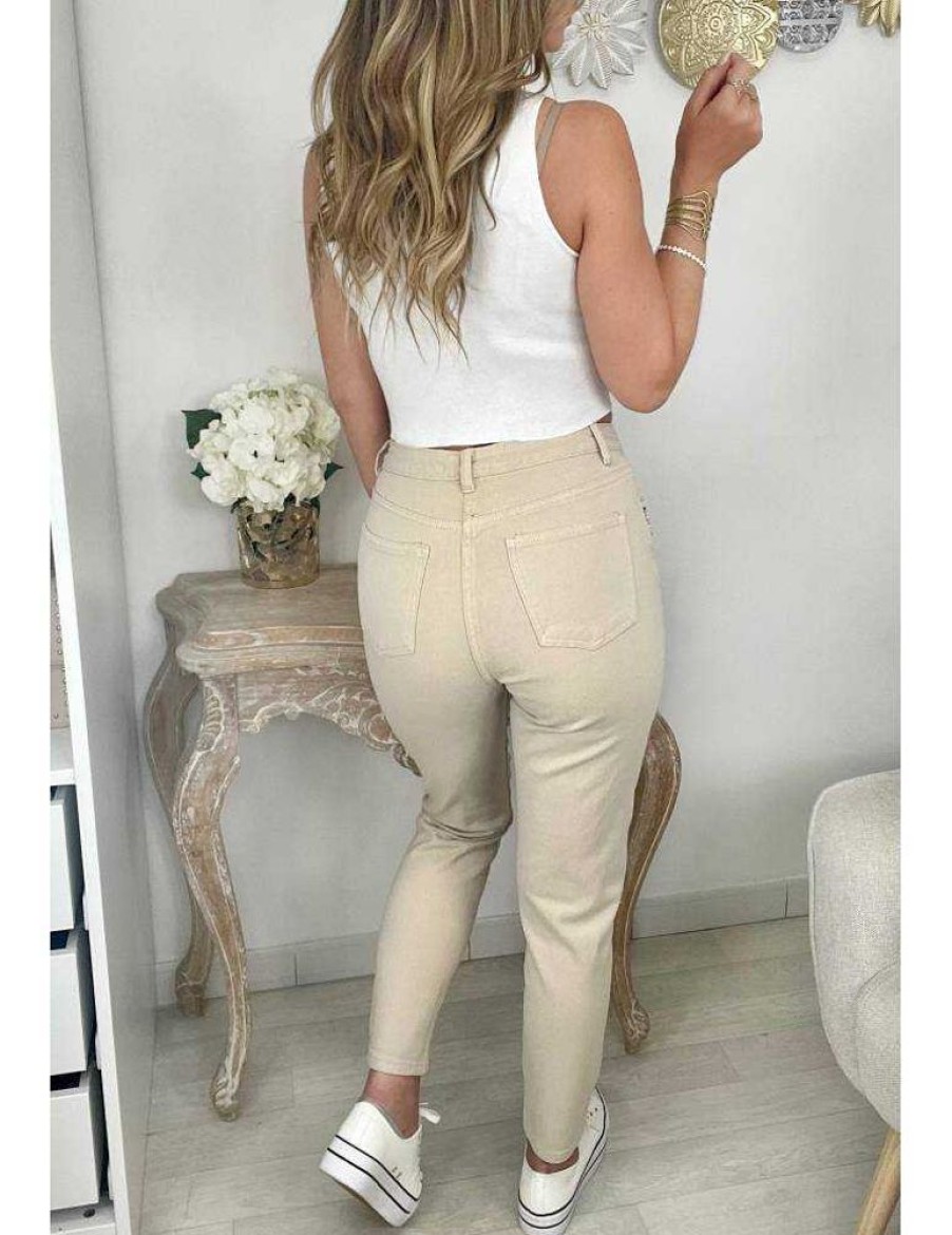 Pantalons My Look Féminin | Mon Jeans Beige Mum