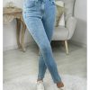 Pantalons My Look Féminin | Jeans Slim Bleu Ciel Taille Haute Boutonne