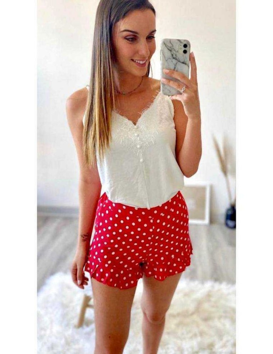 Jupes Shorts My Look Féminin | Mon Short Rouge A Pois Et Volants