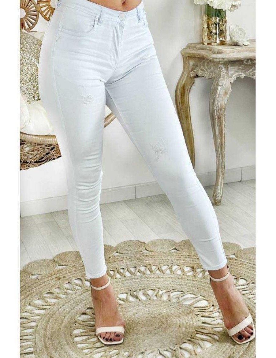 Pantalons My Look Féminin | Mon Jeans Blanc Used