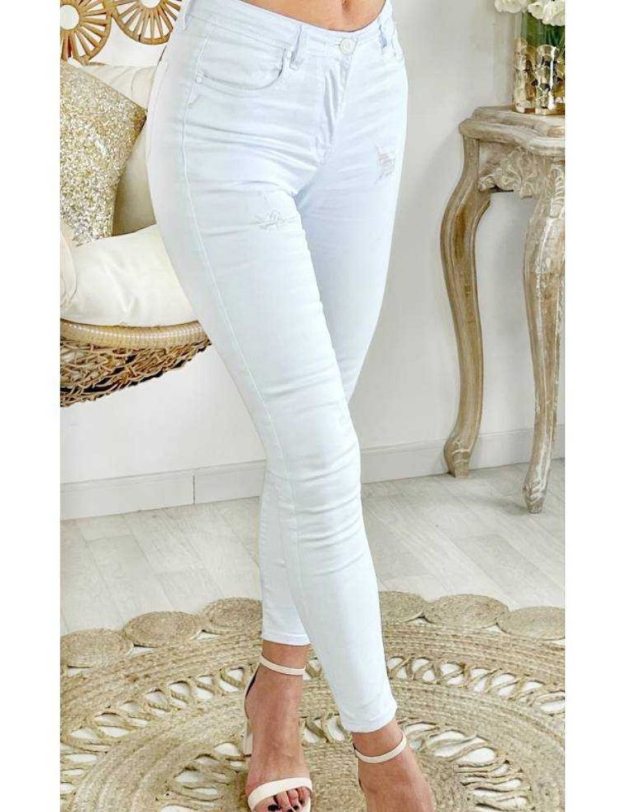 Pantalons My Look Féminin | Mon Jeans Blanc Used