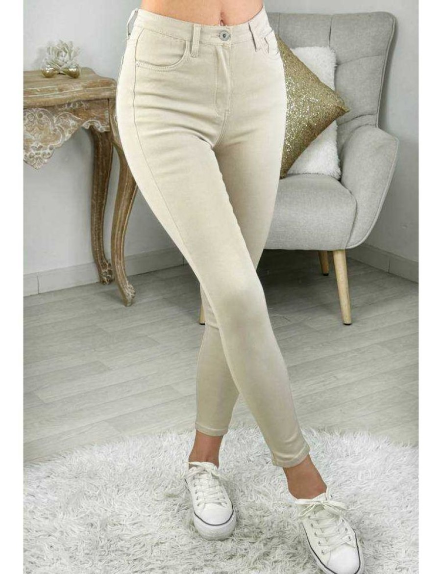 Pantalons My Look Féminin | Jeans Beige Slim Basique