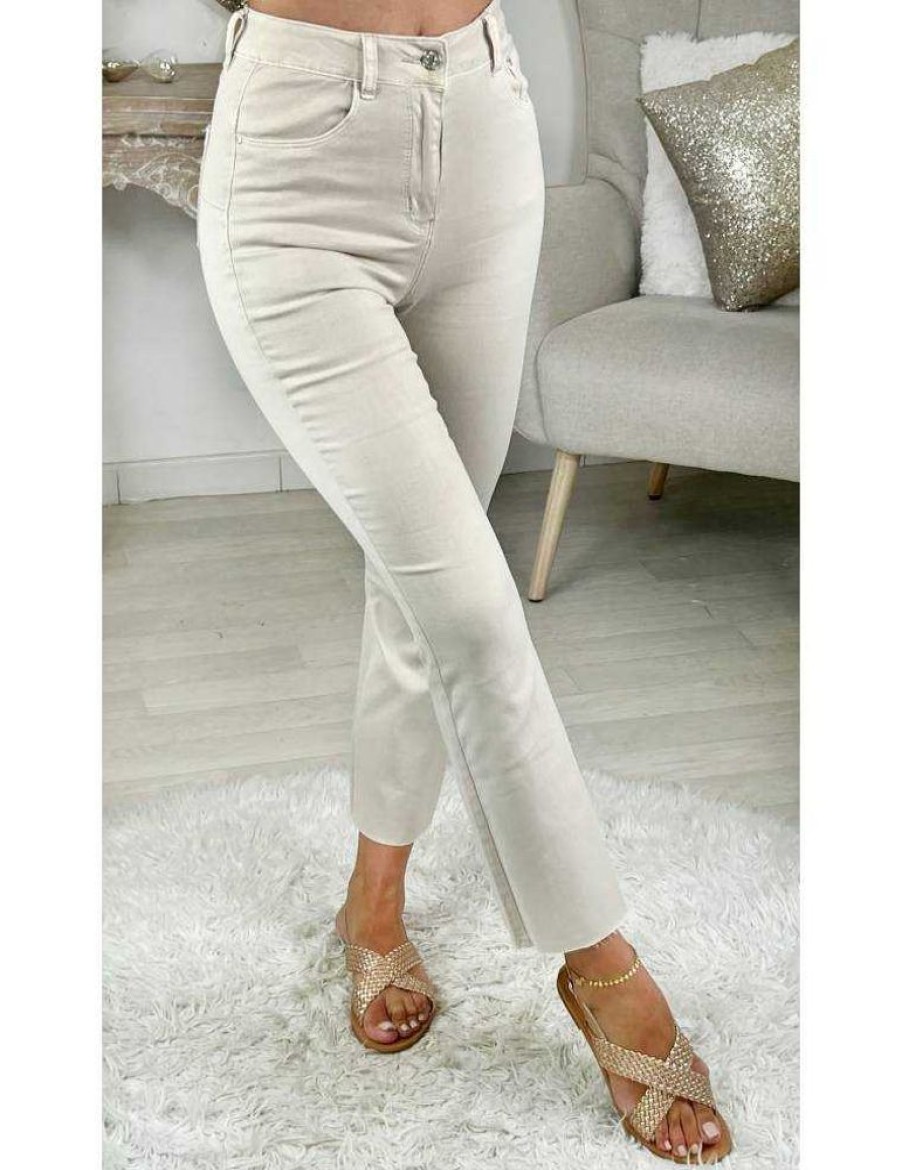 Pantalons My Look Féminin | Mon Jeans Taille Haute Push Up Beige & Flare