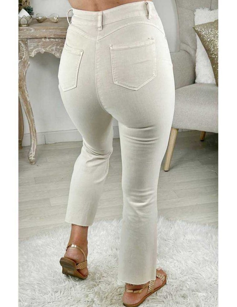 Pantalons My Look Féminin | Mon Jeans Taille Haute Push Up Beige & Flare