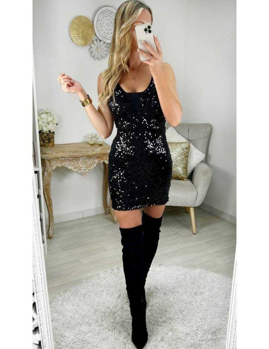 Robes My Look Féminin | Robe Noire En Sequins