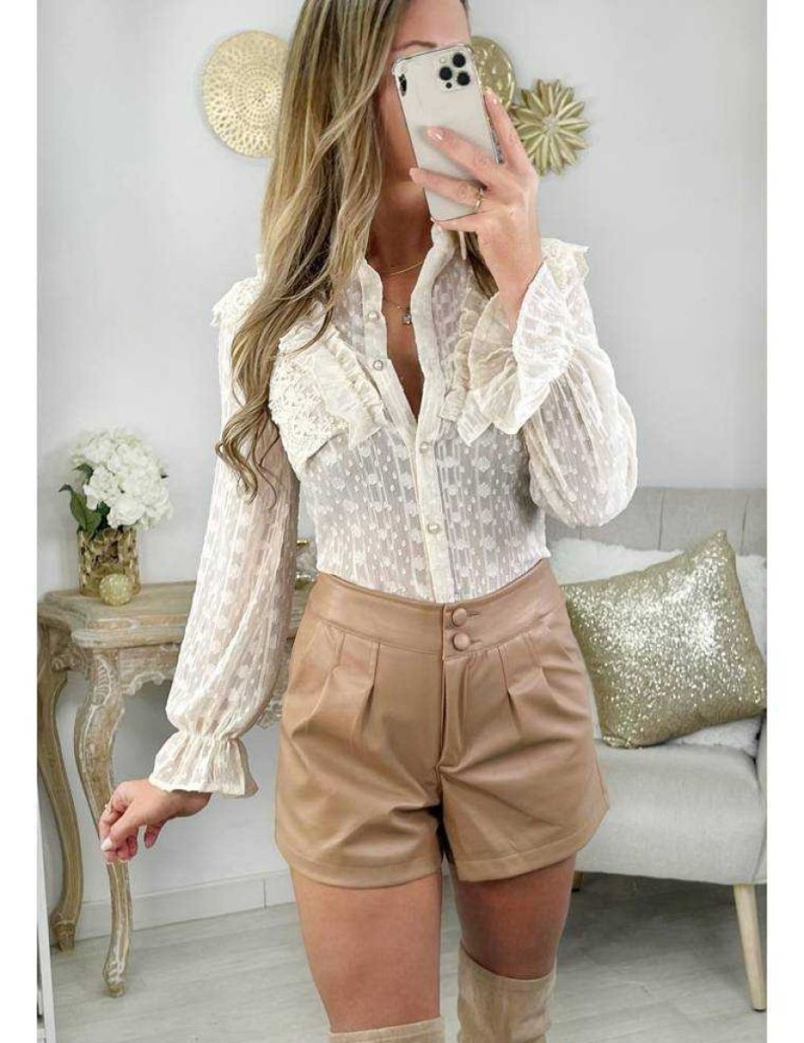 Jupes Shorts My Look Féminin | Mon Petit Short Style Cuir Caramel