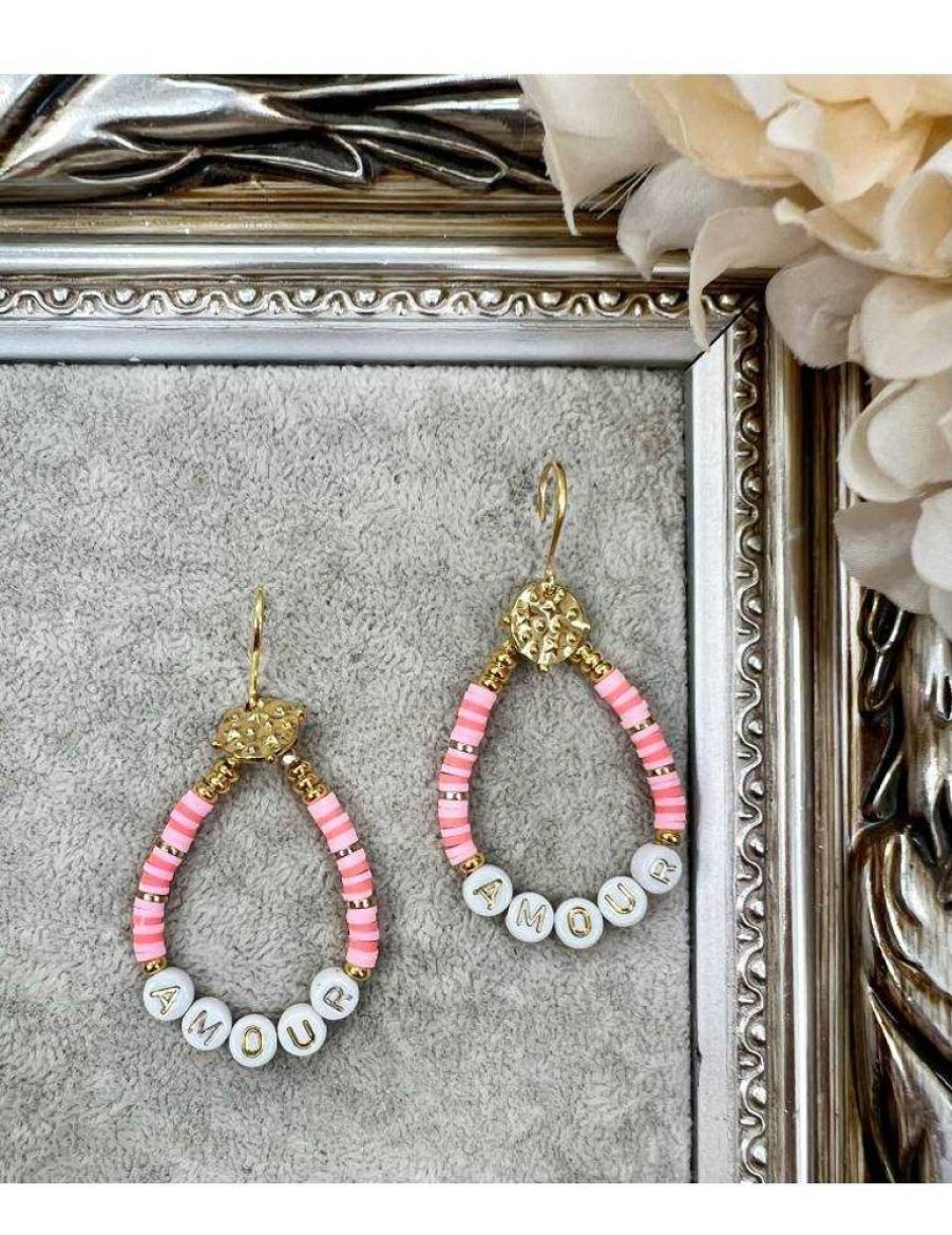 Accessoires My Look Féminin | Boucles D'Oreilles Perles Rose Et Blanches