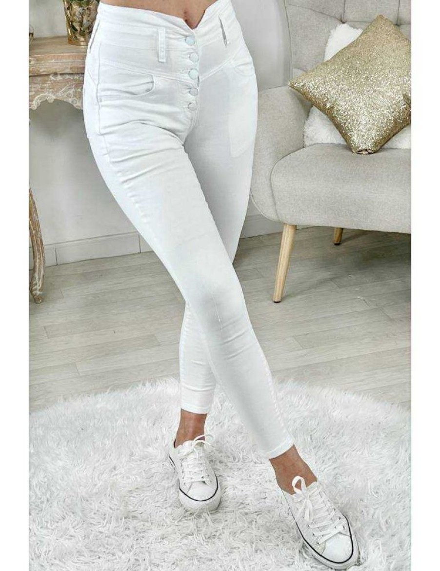 Pantalons My Look Féminin | Mon Jeans Blanc Push Up