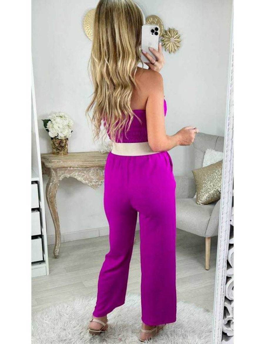 Pantalons My Look Féminin | Combinaison Pantalon Bustier Fuchsia