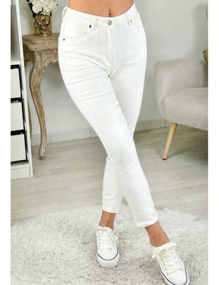 Pantalons My Look Féminin | Jeans Blanc Mum Et Basique