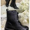 Chaussures My Look Féminin | Mes Jolies Bottines Noires Lacet Et Croco