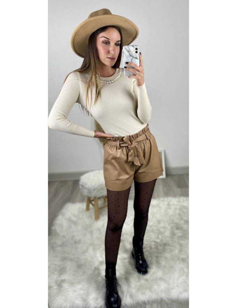 Jupes Shorts My Look Féminin | Mon Short Basic Camel Style Cuir Et Sa Ceinture