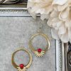 Accessoires My Look Féminin | Boucles D'Oreilles Dorees Et Perle Rouge