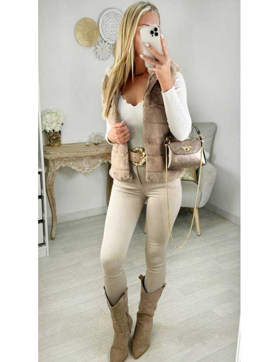 Vestes Gilets My Look Féminin | Gilet Style Fourrure Taupe