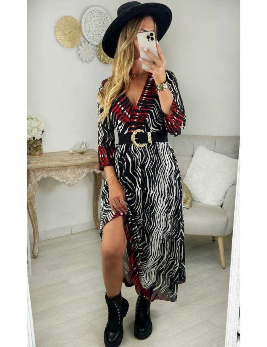 Robes My Look Féminin | Robe Longue En Voilage Motif