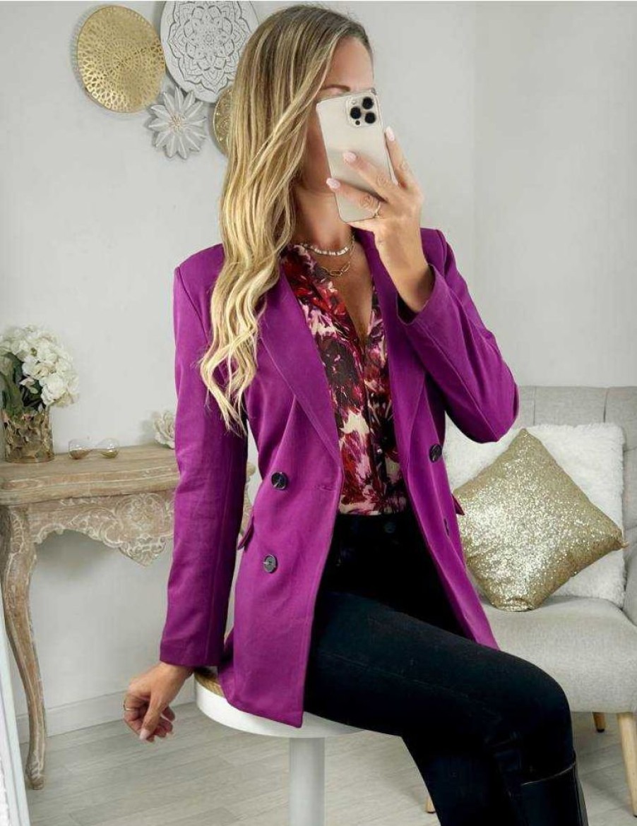 Vestes Gilets My Look Féminin | Blazer Basique Prune