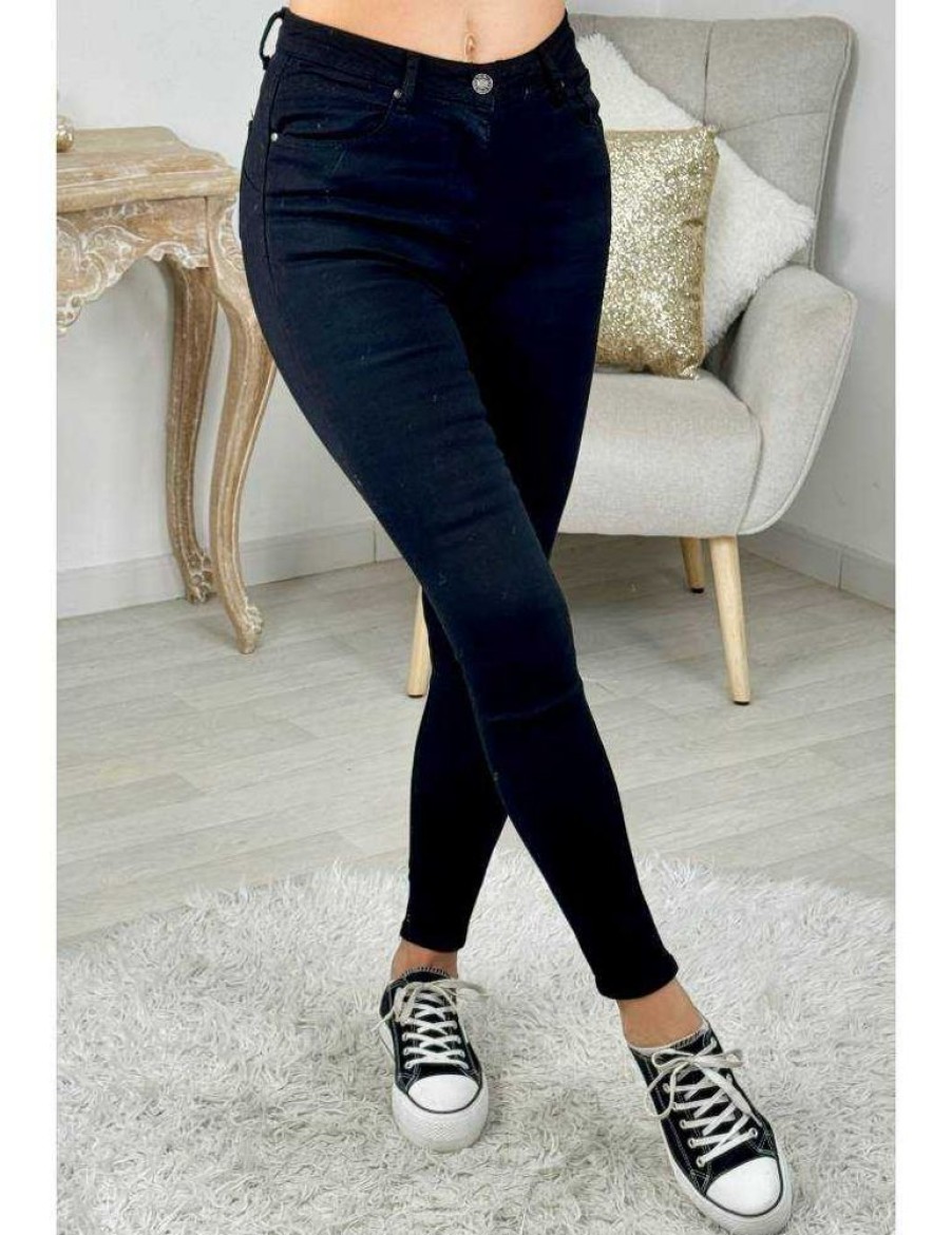 Pantalons My Look Féminin | Jeans Noir Push-Up Slim