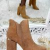 Chaussures My Look Féminin | Mes Bottines Style Daim Camel A Talons