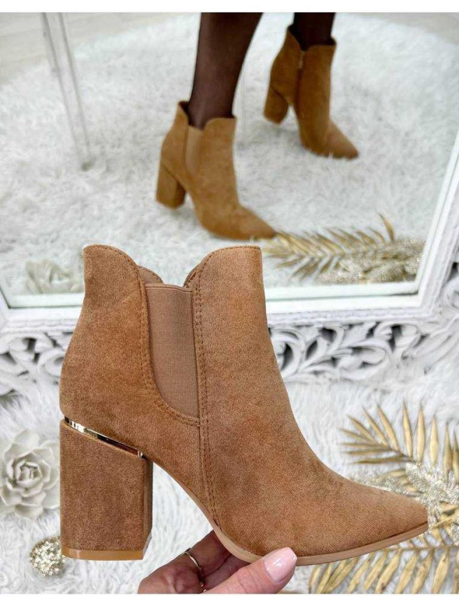 Chaussures My Look Féminin | Mes Bottines Style Daim Camel A Talons