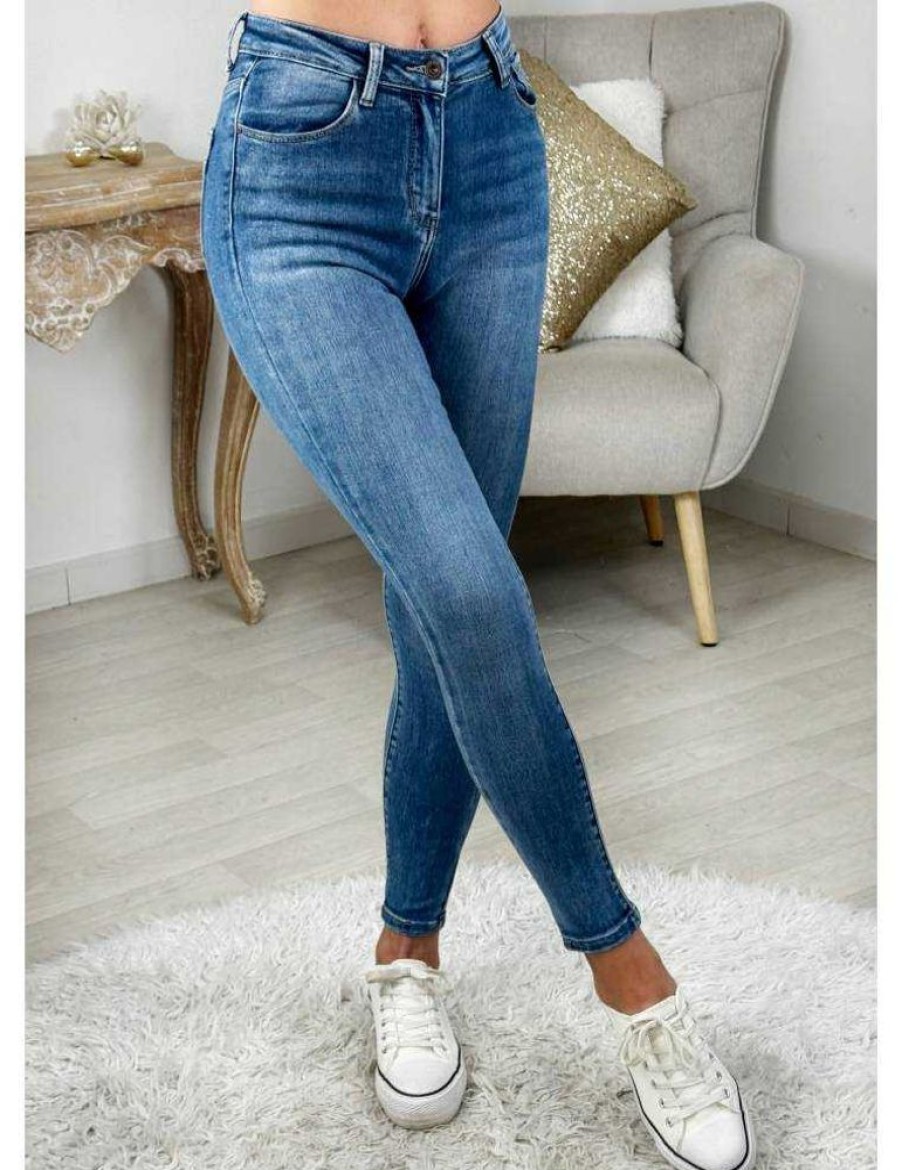 Pantalons My Look Féminin | Jeans Slim Bleu Medium Basique