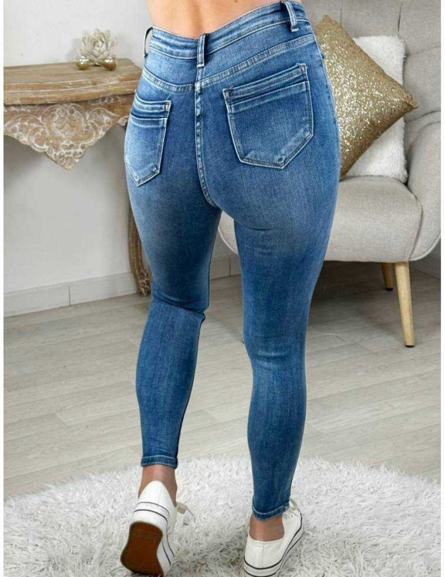 Pantalons My Look Féminin | Jeans Slim Bleu Medium Basique