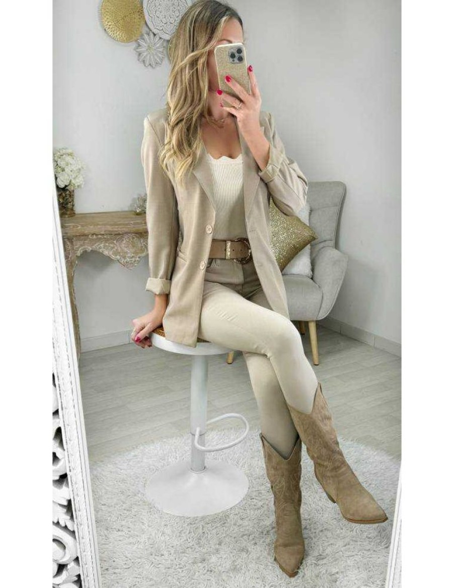 Vestes Gilets My Look Féminin | Blazer Taupe Basique