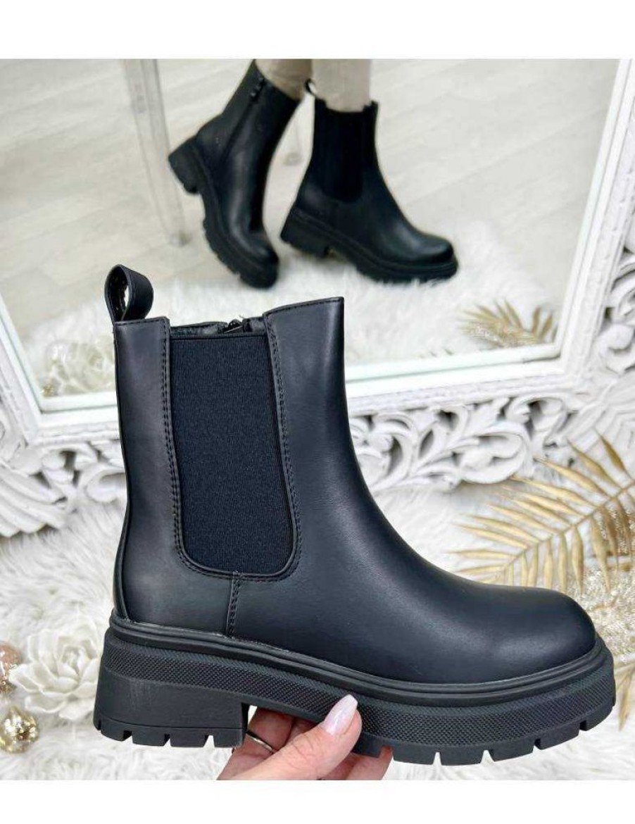 Chaussures My Look Féminin | Bottines Chelsea Noires Style Cuir