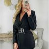 Vestes Gilets My Look Féminin | Blazer Noir Classique & Sa Ceinture