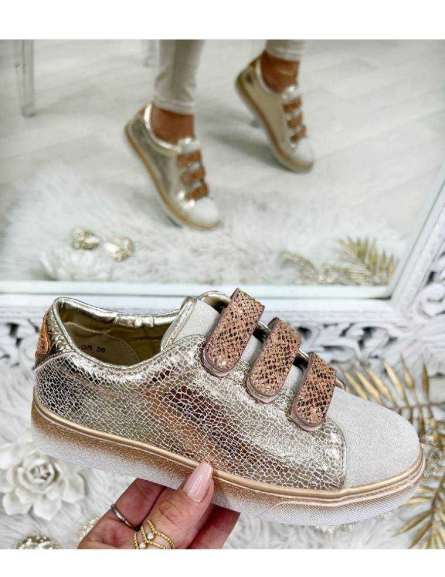 Chaussures My Look Féminin | Baskets Style Cuir Dorees