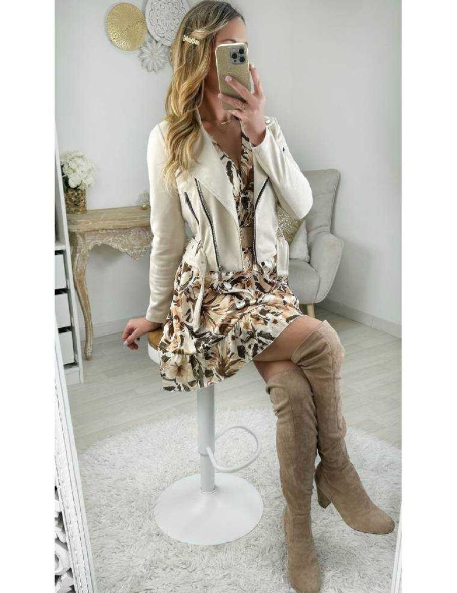 Vestes Gilets My Look Féminin | Perfecto Style Daim Beige