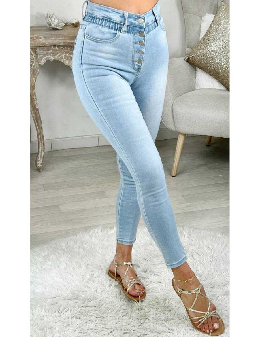 Pantalons My Look Féminin | Mon Jeans Light Blue Taille Haute