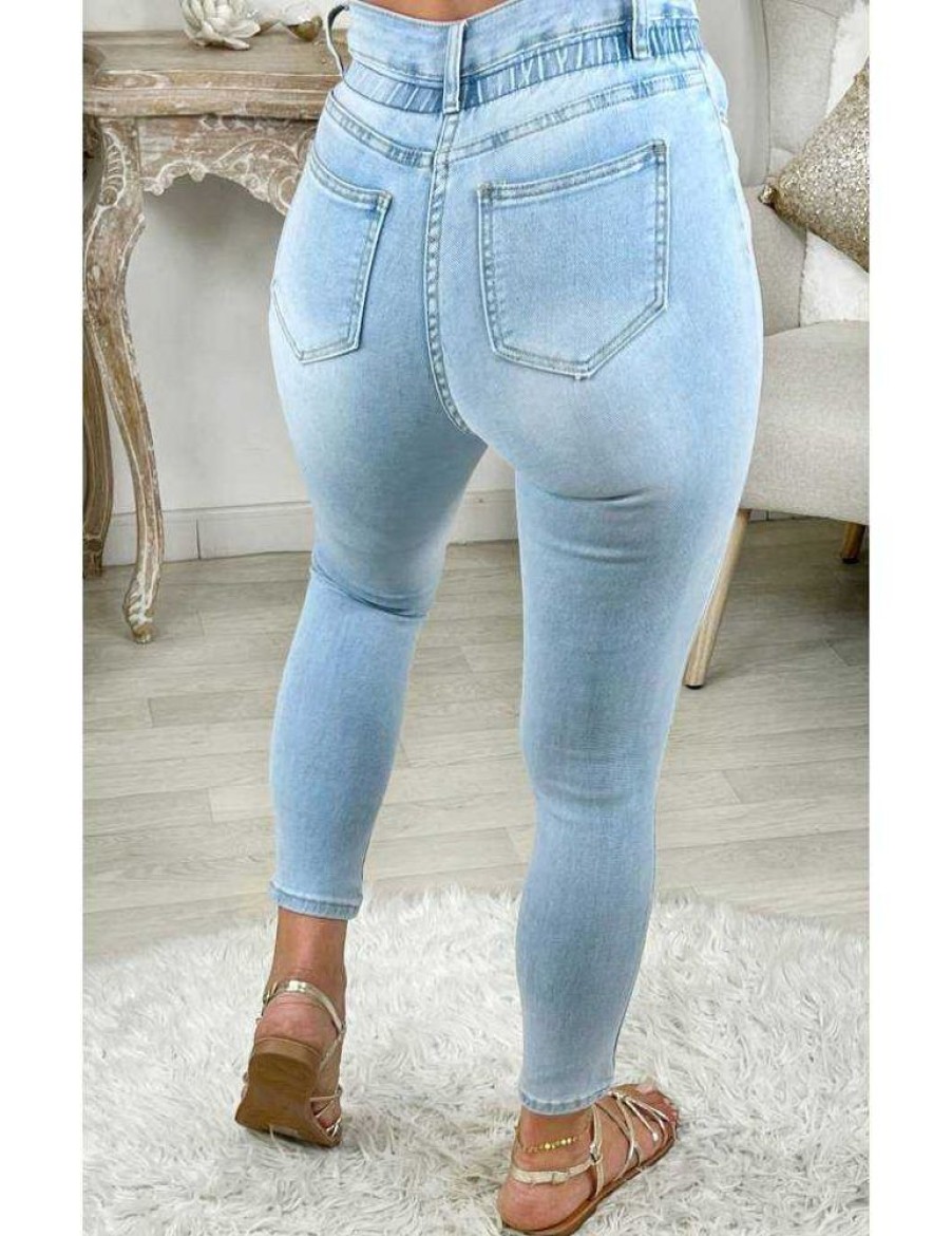 Pantalons My Look Féminin | Mon Jeans Light Blue Taille Haute