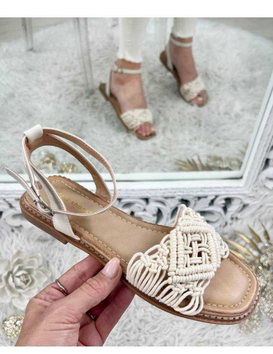 Chaussures My Look Féminin | Sandales Plates Beige En Macrame