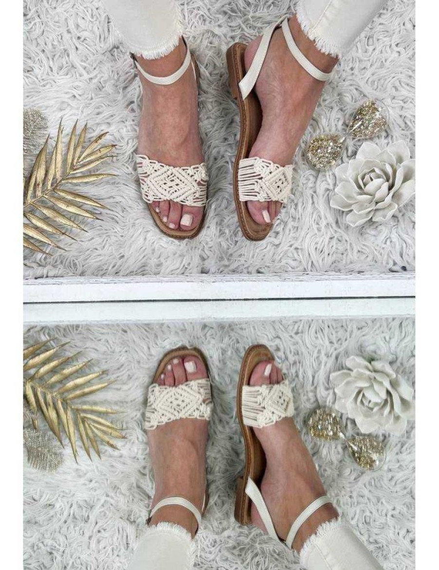 Chaussures My Look Féminin | Sandales Plates Beige En Macrame