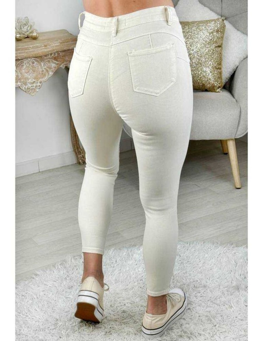 Pantalons My Look Féminin | Jeans Slim Push-Up Blanc Casse *